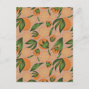 Vattenfärgad Orange Pastel Fruit Mönster Vykort