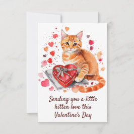 Vattenfärgad Orange Tabby katt med hjärtklaffruta Tack Kort