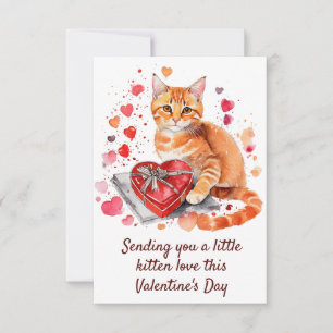 Vattenfärgad Orange Tabby katt med hjärtklaffruta Tack Kort