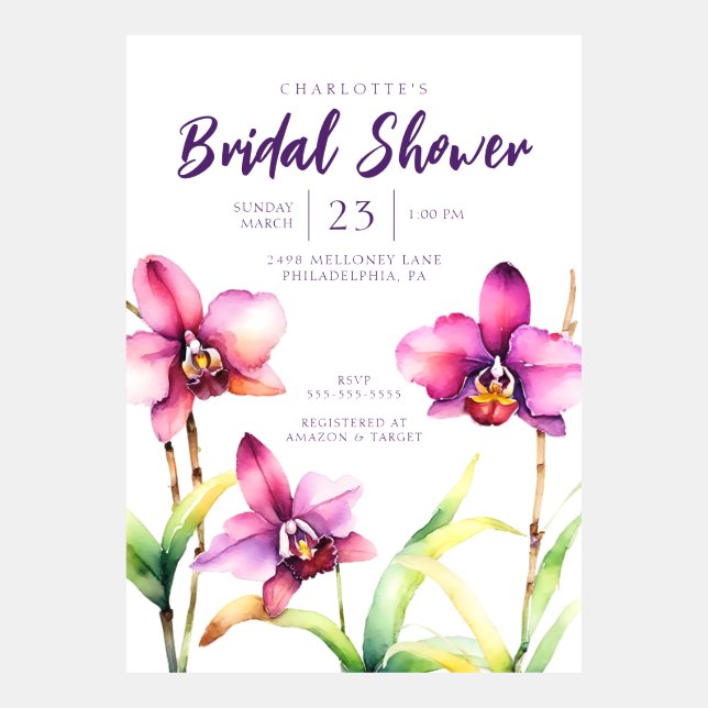 Vattenfärgad Orchid-Möhippa Inbjudan (Framsida)