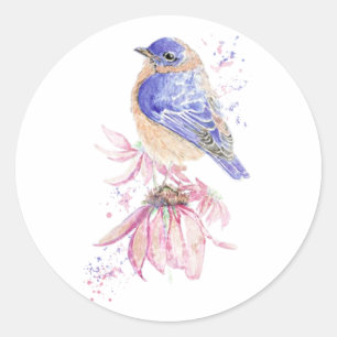 Vattenfärgad Östra Bluebird Blue Art Runt Klistermärke
