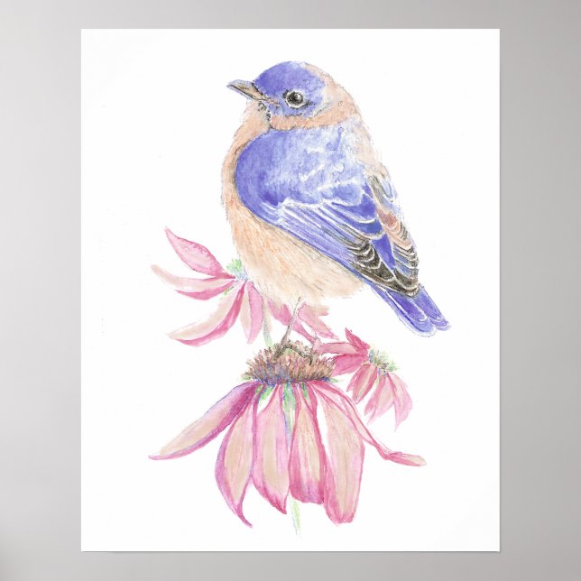 Vattenfärgad Östra Bluebird Blue Garden Bird Poster (Framsidan)