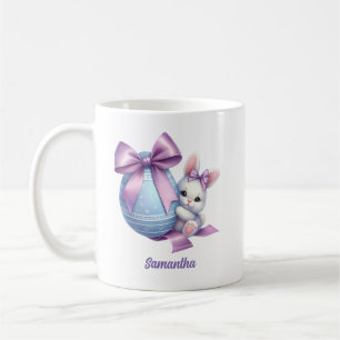 Vattenfärgad Påskhare, blått ägg och lila båge Kaffemugg