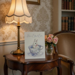 Vattenfärgad Påskhare i Tekopp Vykort