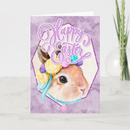 Vattenfärgad Påskhare med blomma - Glad påsk Helgkort