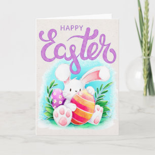 Vattenfärgad Påskhare med Egg - Glad påsk Helgkort