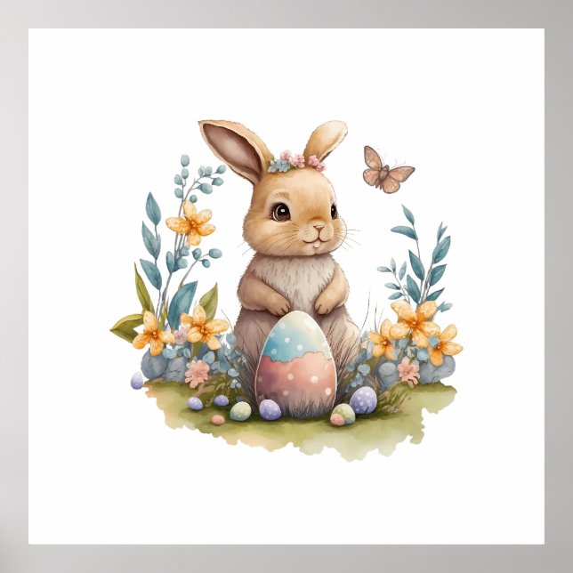 Vattenfärgad Påskhare poster (Framsidan)