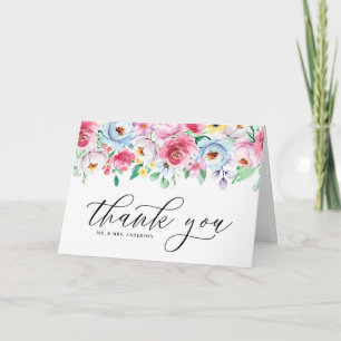 Vattenfärgad Pastel Blommigt Garland Bröllop Tack Kort