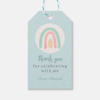Vattenfärgad pastellboho rainbow Birthday Tack Presentetikett