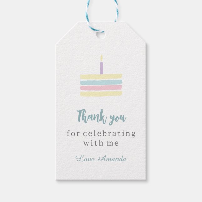 Vattenfärgad pastellkaka Bho tårta Birthday Tack Presentetikett (Framsidan)