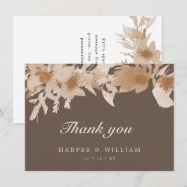 Vattenfärgad persikobeige brun blommigt tackkort inbjudningar