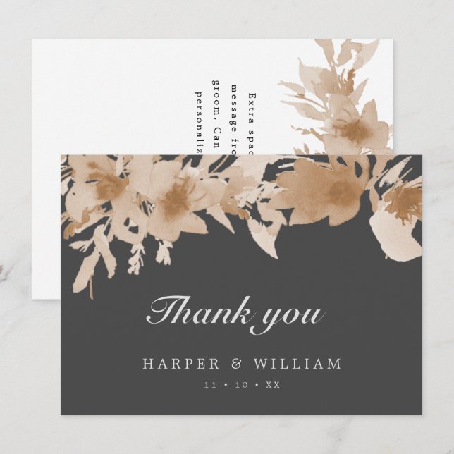 Vattenfärgad persikobeige grått-blommigt-tackkort inbjudningar (Fram/baksida)