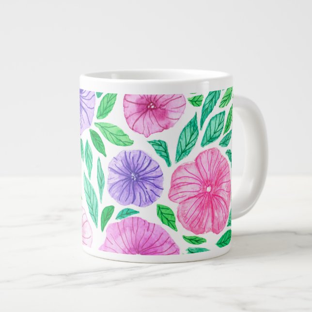 Vattenfärgad petunia-trädgård jumbo mugg (Framsida höger)