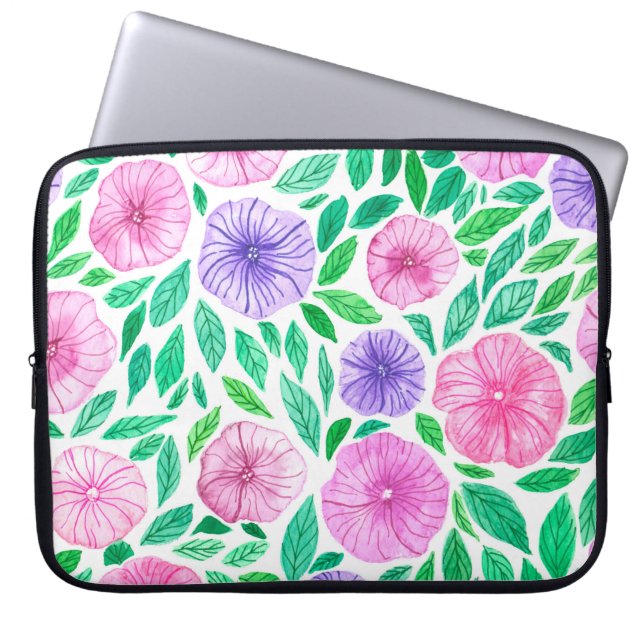 Vattenfärgad petunia-trädgård laptop fodral (Framsidan)