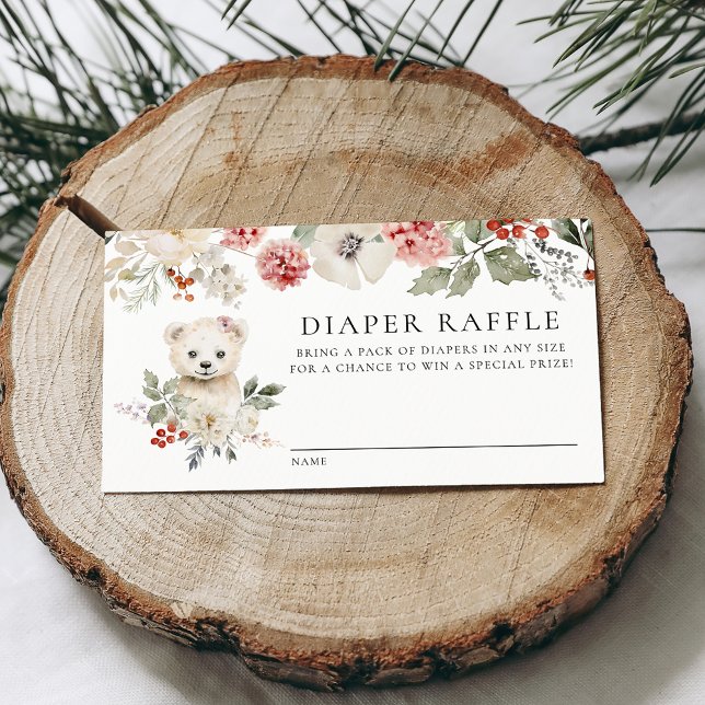 Vattenfärgad Polar Bear Baby Shower Diaper Raffle Tilläggskort (Skapare uppladdad)