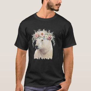 Vattenfärgad Polar Bear Flower Krona Boho Aestheti T Shirt
