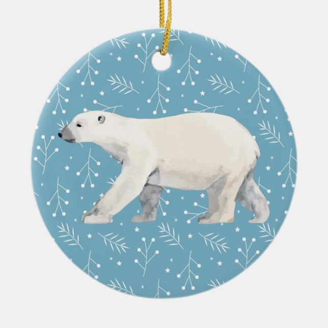 Vattenfärgad Polar Bear Julgran Julgransprydnad Keramik (Framsidan)