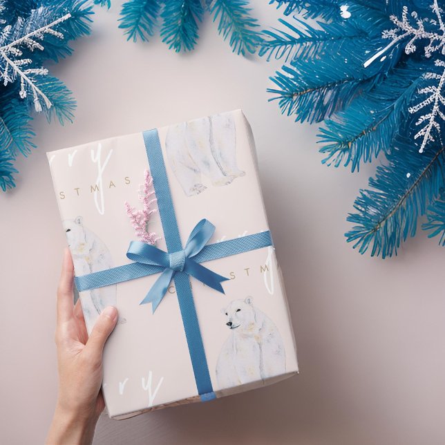 Vattenfärgad Polar Bear Modern Typography-jul Presentpapper (Skapare uppladdad)