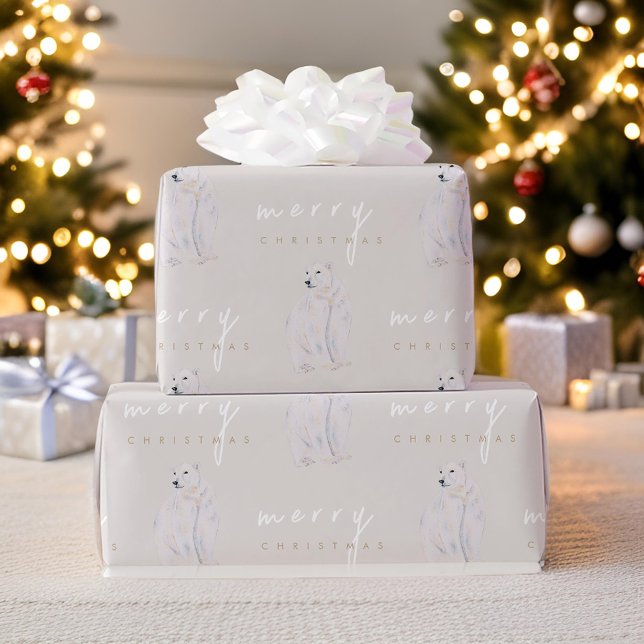 Vattenfärgad Polar Bear Modern Typography-jul Presentpapper (Skapare uppladdad)