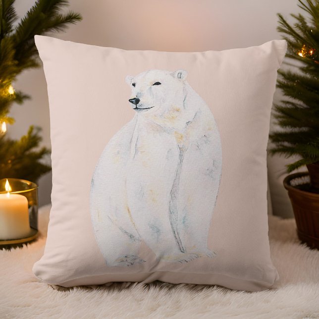 Vattenfärgad Polar Bear Snyggt Bohemian Jul Kudde (Skapare uppladdad)