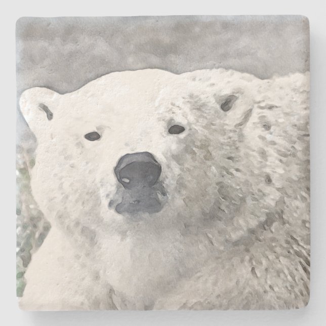 Vattenfärgad Polar Bear Stenunderlägg (Framsidan)