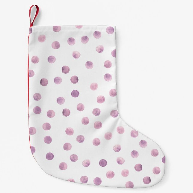 Vattenfärgad polka dots, rosa geometrisk bakgrund. liten julstrumpa (Framsidan)