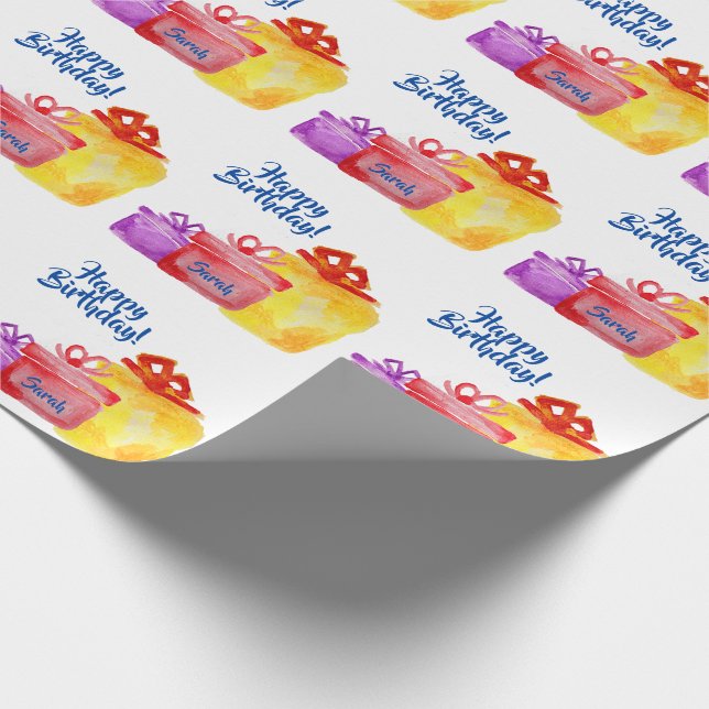 Vattenfärgad presenter, Grattis på födelsedagen, g Presentpapper (Hörn)