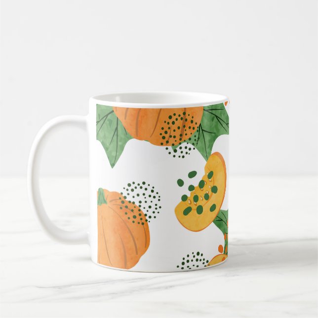 Vattenfärgad Pumpkin Vegetable: Orange Sömlös Kaffemugg (Vänster)