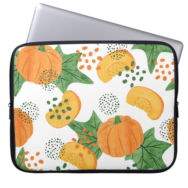 Vattenfärgad Pumpkin Vegetable: Orange Sömlös Laptop Fodral (Framsidan)