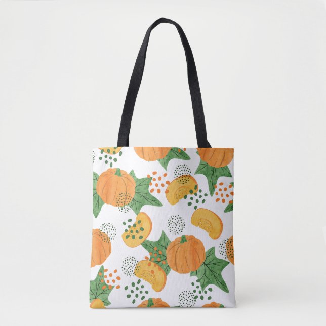 Vattenfärgad Pumpkin Vegetable: Orange Sömlös Tygkasse (Framsida)