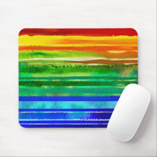 Vattenfärgad Rand Modern Artsy Rainbow Musmatta