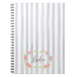 Vattenfärgad Rand och Blommigt Monogram Anteckningsbok
