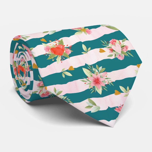 Vattenfärgad Rand och blommor Slips (Rullad)