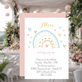 Vattenfärgad regnbåge, rosa blått 1:a födelsedag inbjudningar