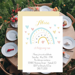 Vattenfärgad regnbåge, rosa blått 1:a födelsedag inbjudningar