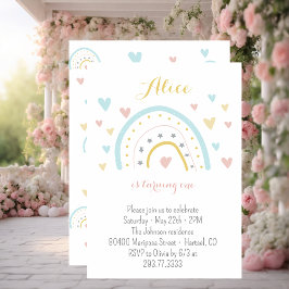 Vattenfärgad regnbåge, rosa blått 1:a födelsedag inbjudningar