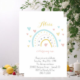 Vattenfärgad regnbåge, rosa blått 1:a födelsedag inbjudningar