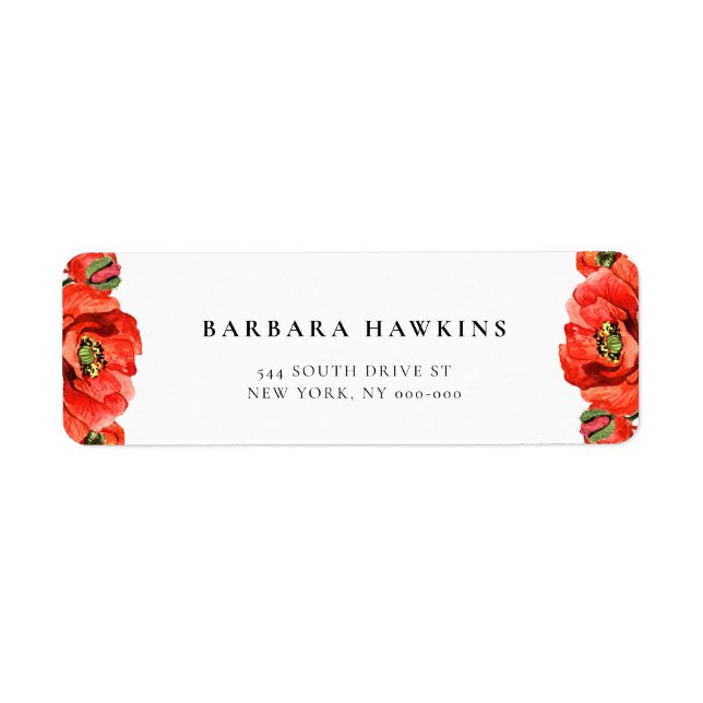Vattenfärgad returadress för rödvallor etikett (Framsidan)