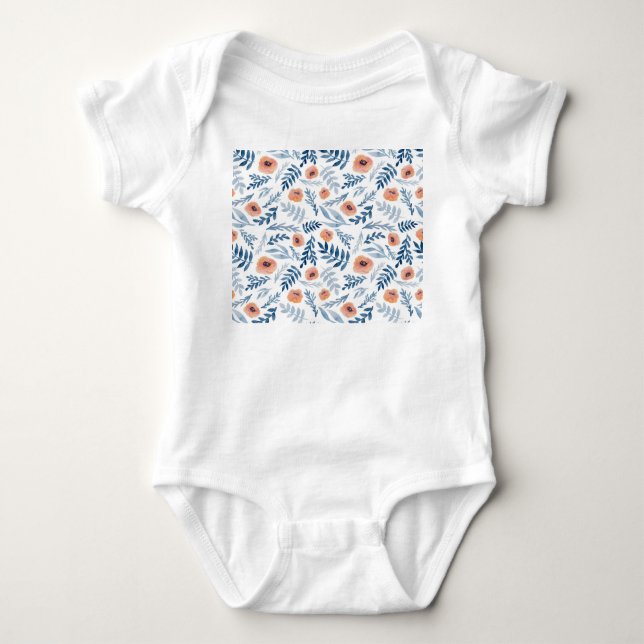 Vattenfärgad Ro: Blått Löv, sömlös T Shirt (Framsida)