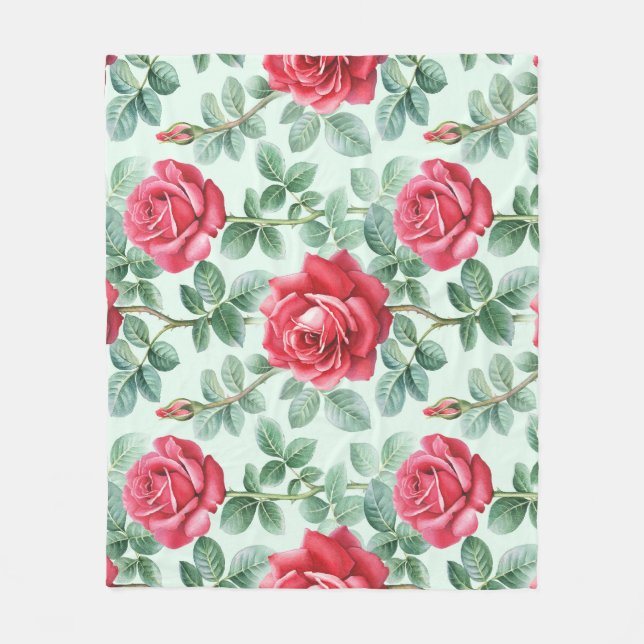Vattenfärgad Ro: Blommigt Sömlös illustration. Fleecefilt (Framsidan)