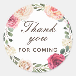 Vattenfärgad ro. Blommigt tack för att du kom till Runt Klistermärke