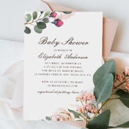 Vattenfärgad ro. Elegant blommigt babydusch Inbjudningar