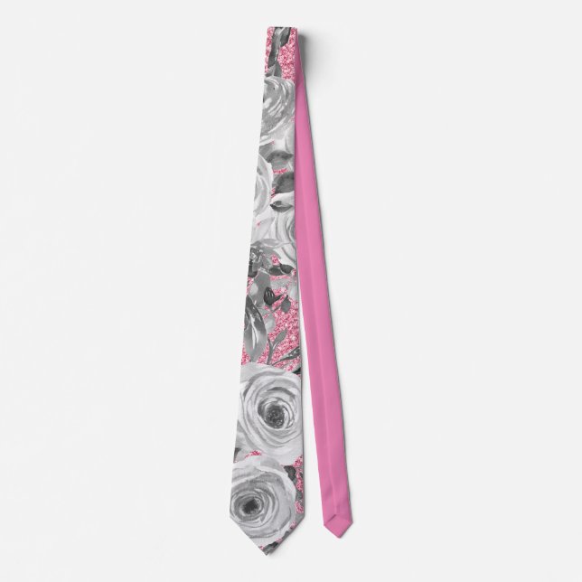 Vattenfärgad Ro i Grått och vit på Rosa Glitter Slips (Framsida)