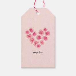 Vattenfärgad ro i hjärtformens rosa persika blommi presentetikett