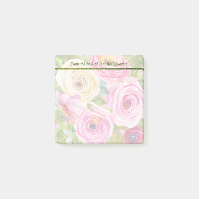 Vattenfärgad Ro i Rosa och Cream Post-it Block (Framsida)