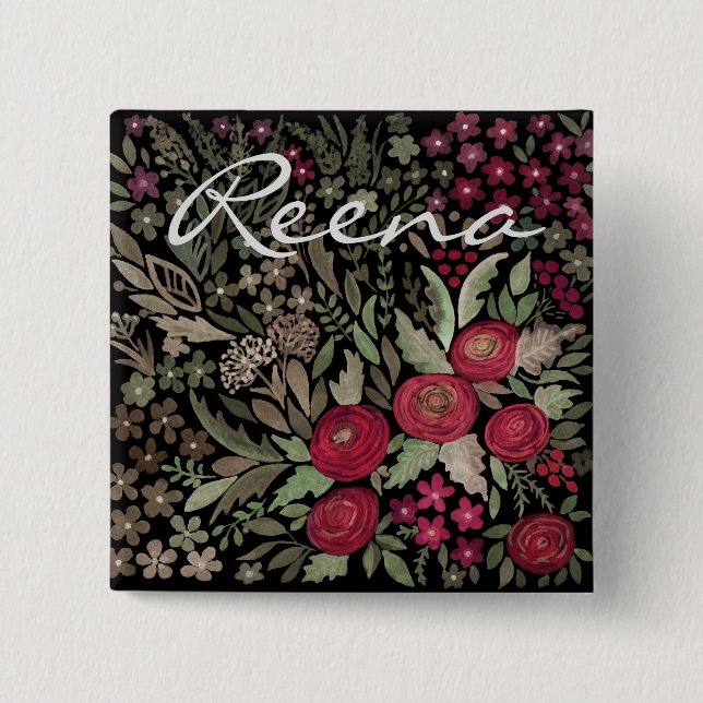 Vattenfärgad ro, med svart bakgrund, vattenkolo knapp (Framsida)