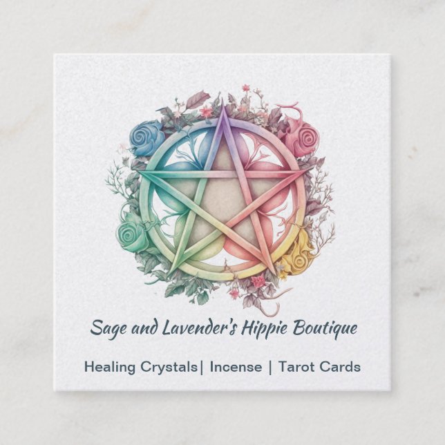 Vattenfärgad Ro och Pentagram Fyrkantigt Visitkort (Framsida)