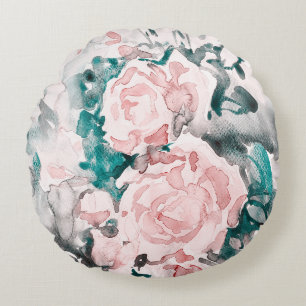 Vattenfärgad Ro Rosa, skalning, Grått Rund Kudde
