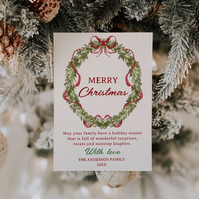 Vattenfärgad röd Grönt Utandningsjul, ej foto Julkort (Skapare uppladdad)