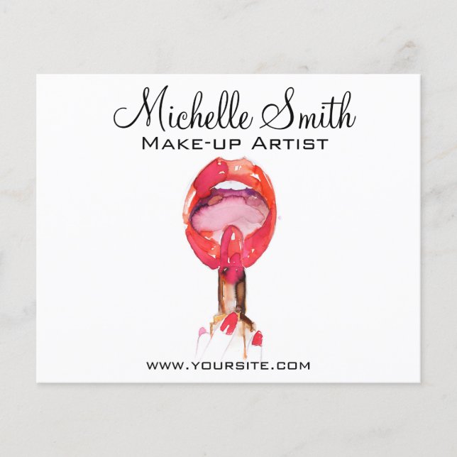 Vattenfärgad röd läppar och läppstift, makeup-varu flygblad (Framsidan)